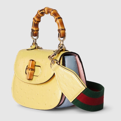 Mini sac à main Gucci Bamboo 1947 en autruche