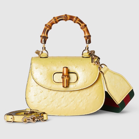 Mini sac à main Gucci Bamboo 1947 en autruche