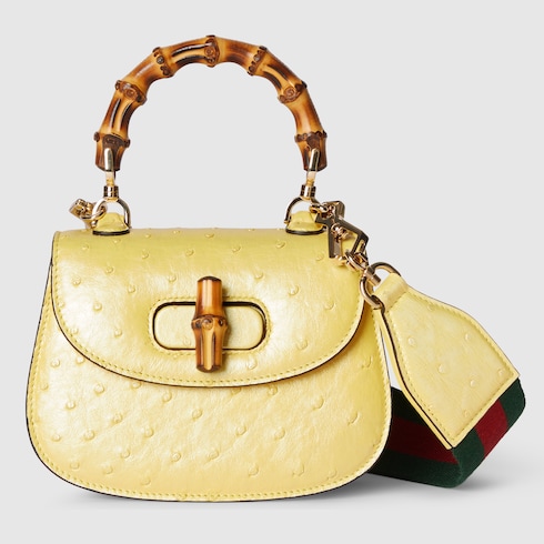 Gucci Bamboo 1947 mini ostrich top handle bag in pastel yellow | GUCCI® UK