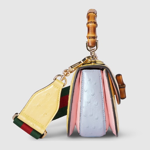 Mini sac à main Gucci Bamboo 1947 en autruche