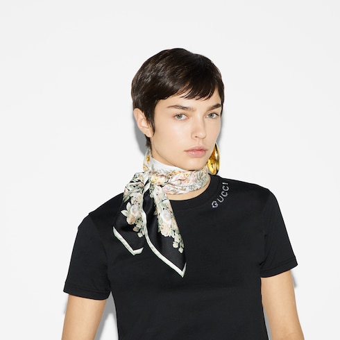 Vierecktuch aus Seide mit Gucci GG Blumen-Print
