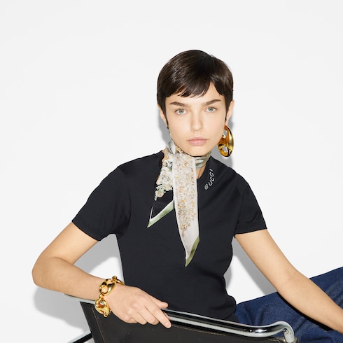 Gucci floral print silk neck bow in black and beige GUCCI ZA