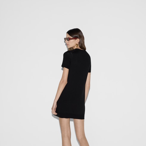 Wool jacquard mini dress in Black Ready-to-wear | GUCCI® SI