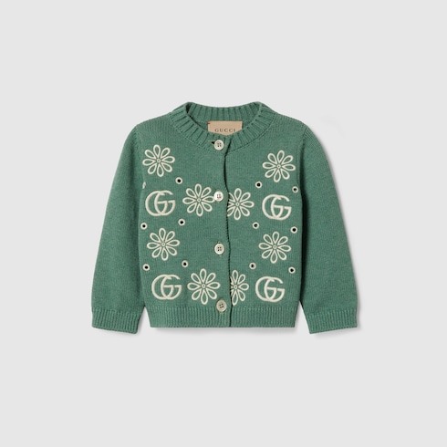 Baby cotton cardigan in dark green | GUCCI® FI 