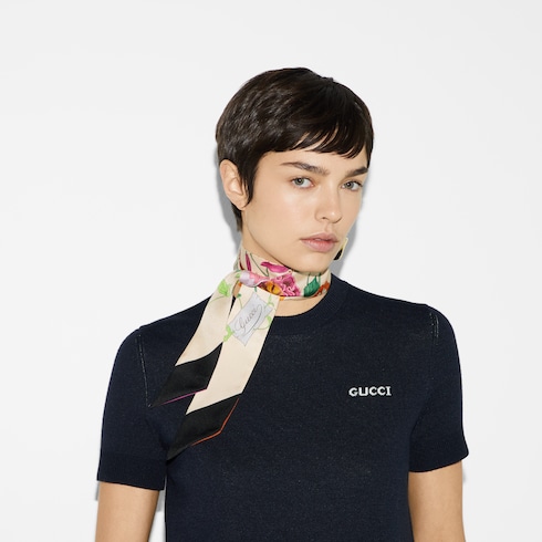Nœud de cou en soie à imprimé fleuri Gucci
