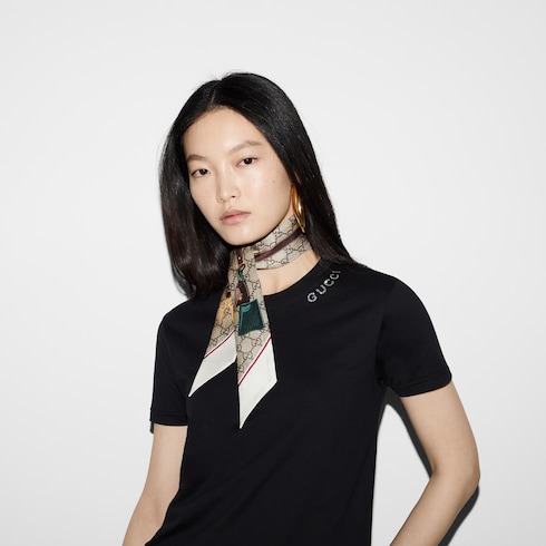 Printed silk twill neck bow