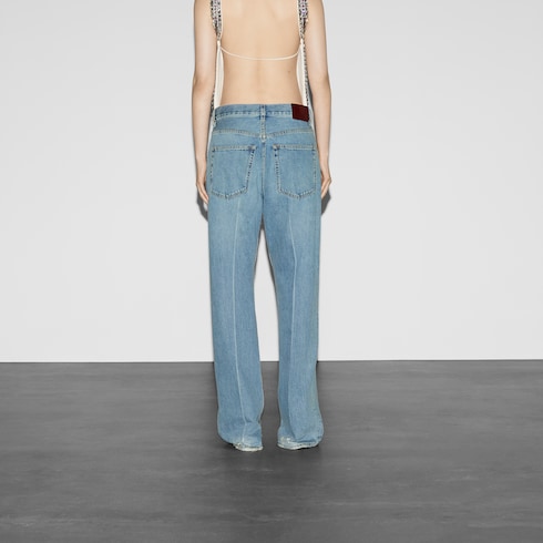 Denim trouser with Gucci label Detail 4