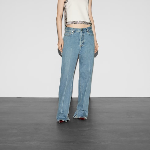 Denim trouser with Gucci label Detail 3