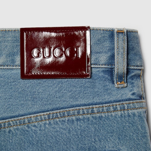 Denim trouser with Gucci label Detail 7