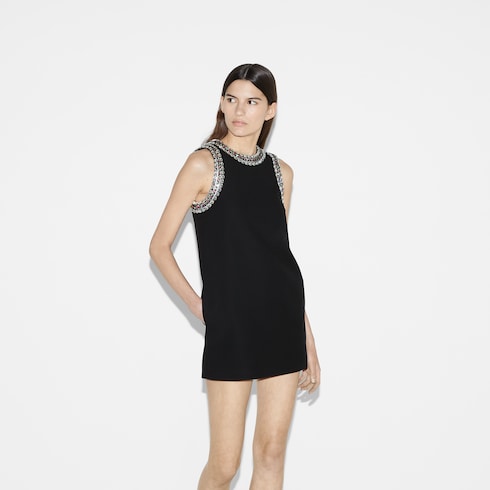 Crystal embroidered mini dress in Black Ready-to-wear | GUCCI® SI