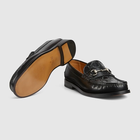 Mocassino uomo con Morsetto in pelle nera con motivo GG GUCCI CH