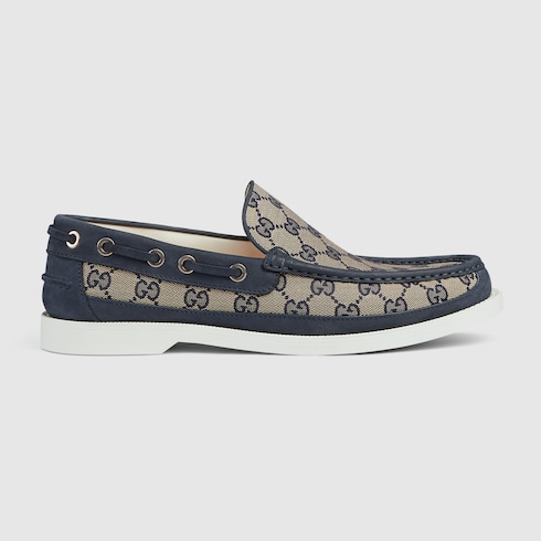 GG LOAFER IN BLACK JACQUARD AND CALFSKIN WITH BEIGE WOOL LINING