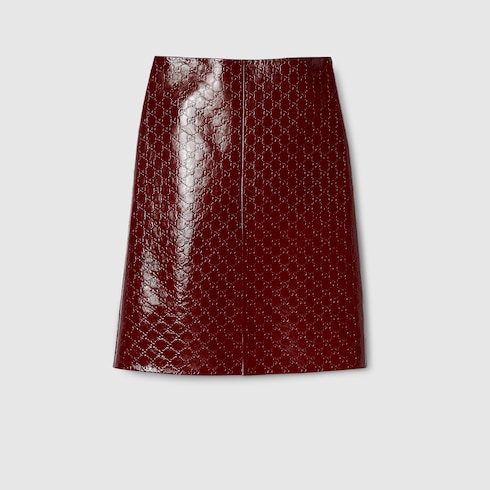 GG embossed mid-length skirt in Gucci Rosso Ancora | GUCCI® US GG embossed mid-length skirt in Gucci Rosso Ancora | GUCCI® US
