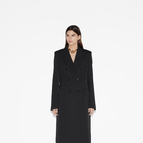 Double-breasted long wool coat