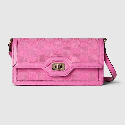LUCE MINI SHOULDER BAG 20 IN LIGHT GRAY CANVAS AND BLACK CALFSKIN TRIM GOLD HARDWARE