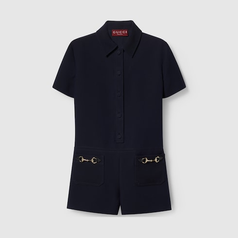 Wool silk jumpsuit with Horsebit in Blue Ready to wear GUCCI SI