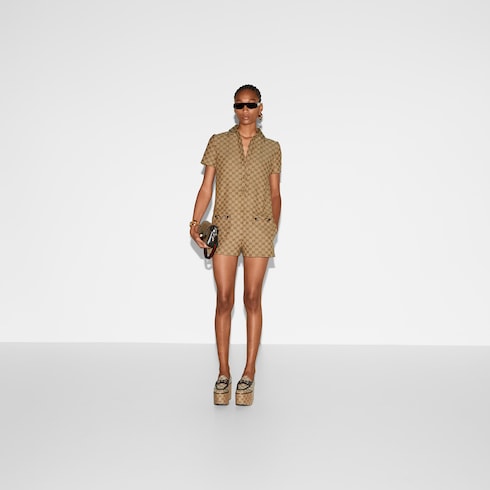 Original GG canvas jumpsuit in Beige Brown Ready to wear GUCCI SI