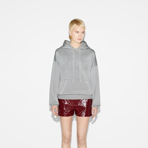 Extra fine knit hooded sweater in light grey melange | GUCCI® US