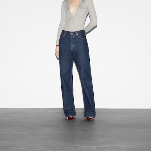 Denim trouser with Gucci label Detail 7