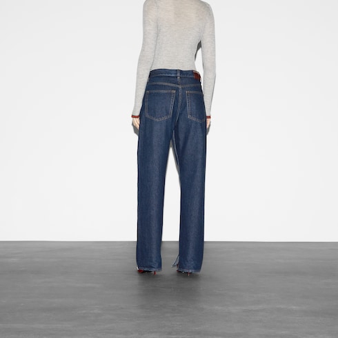 Denim trouser with Gucci label Detail 8