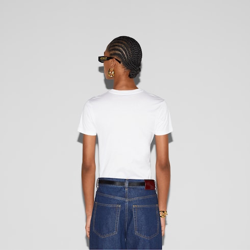 T-shirt in jersey di cotone con cristalli
