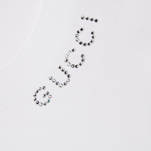T-shirt in jersey di cotone con cristalli
