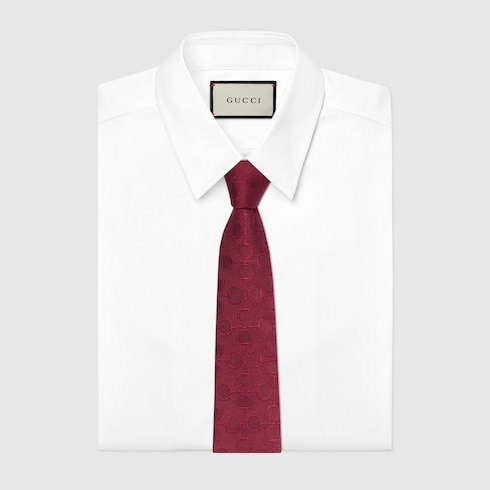 Horsebit silk jacquard tie in red | GUCCI® UK