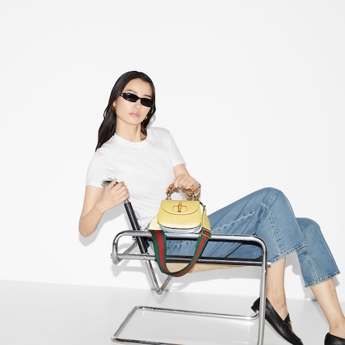 Мини-сумка Gucci Bamboo 1947 из кожи страуса