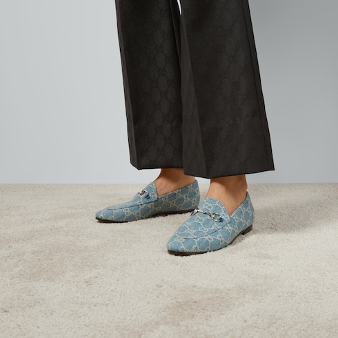 Women s Gucci Jordaan loafer in light blue and ivory denim GUCCI GR
