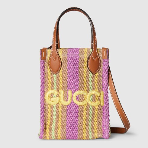 Super mini jute bag with Gucci logo in multicolor jute | GUCCI® US