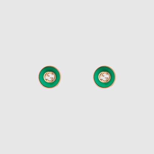 Gucci Interlocking系列玫瑰色18K金耳钉