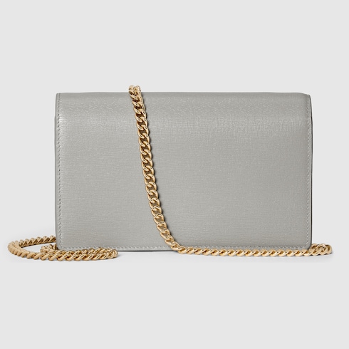 Chain wallet with Gucci script in light grey leather | GUCCI® US