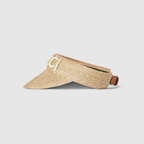 Woven straw visor in natural GUCCI US