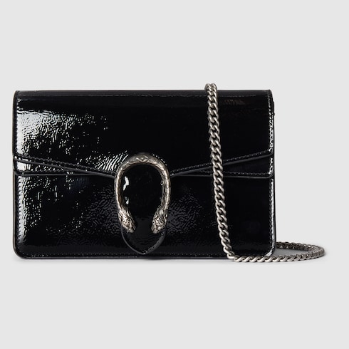 Dionysus Super Mini Tasche in schwarzes Lackleder GUCCI DE