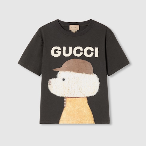 Children s printed cotton T shirt in dark grey GUCCI Canada