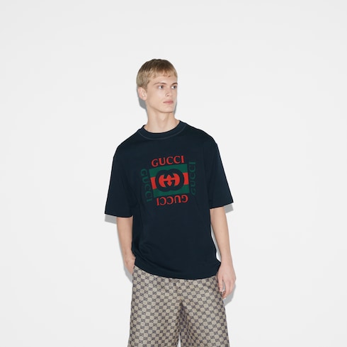 Cotton jersey T-shirt with Gucci print Detail 3