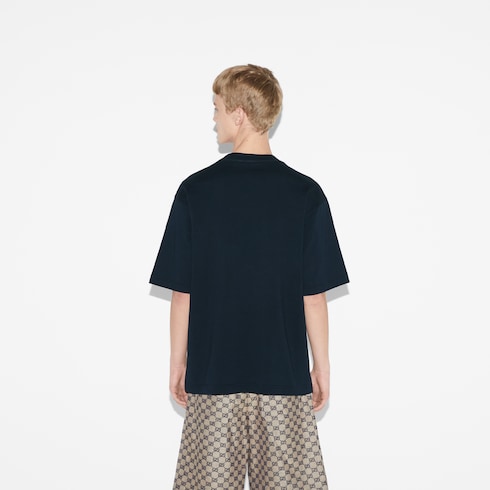 Cotton jersey T-shirt with Gucci print Detail 4