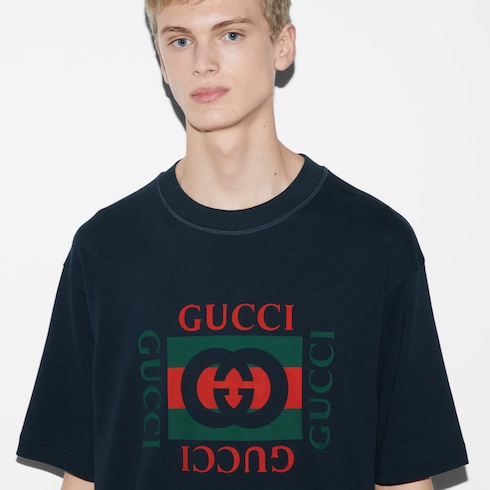 Cotton jersey T-shirt with Gucci print Detail 5