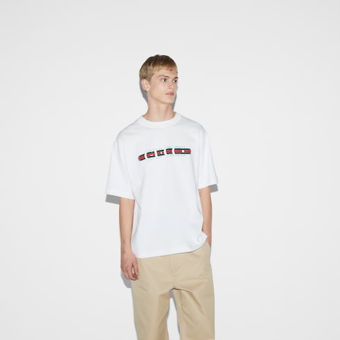 Cotton jersey T-shirt with Gucci print Detail 3