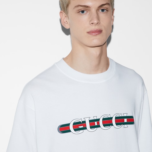 Cotton jersey T-shirt with Gucci print Detail 5