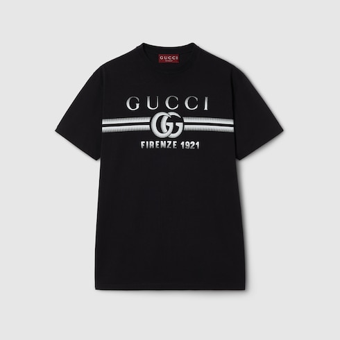 Cotton jersey T shirt with Gucci print in Black Ready to wear GUCCI SI