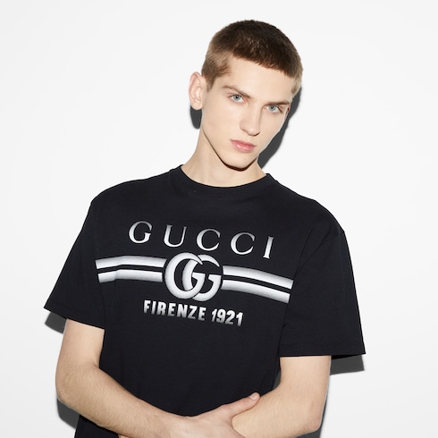 T-shirt in jersey di cotone con stampa Gucci