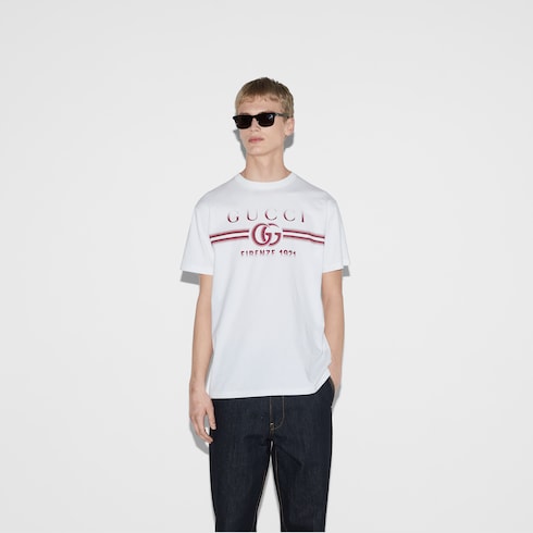 Cotton jersey T-shirt with Gucci print Detail 3