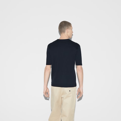 T-shirt in seta e cotone con intarsio Gucci