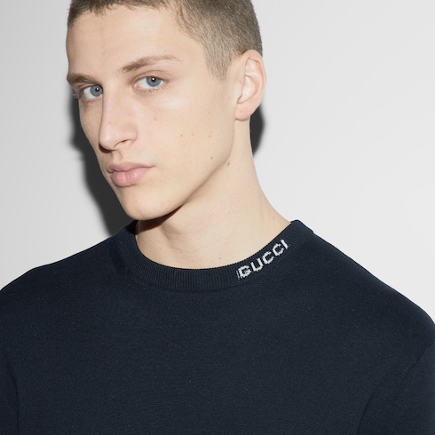 T-shirt in seta e cotone con intarsio Gucci