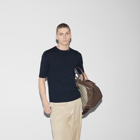 T-shirt in seta e cotone con intarsio Gucci