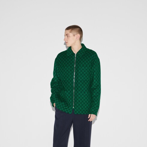 Wattiertes Overshirt aus GG Wollflanell in grün und marineblau  