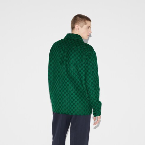 Wattiertes Overshirt aus GG Wollflanell in grün und marineblau 