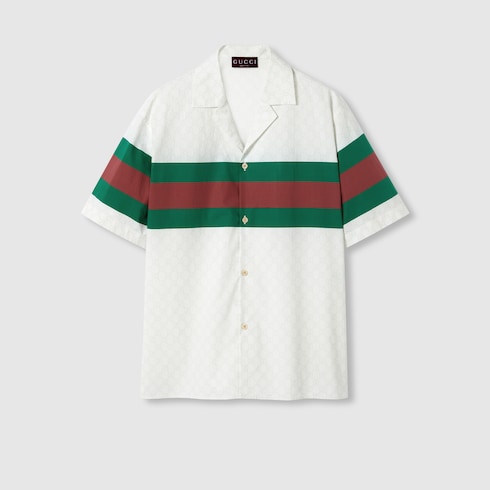 Camicia in cotone con motivo GG e Web