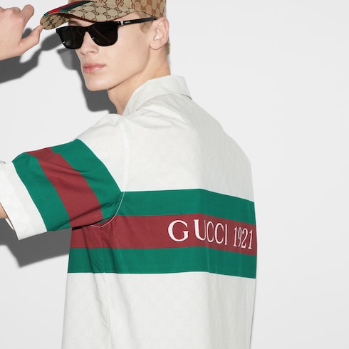 Camicia in cotone con motivo GG e Web